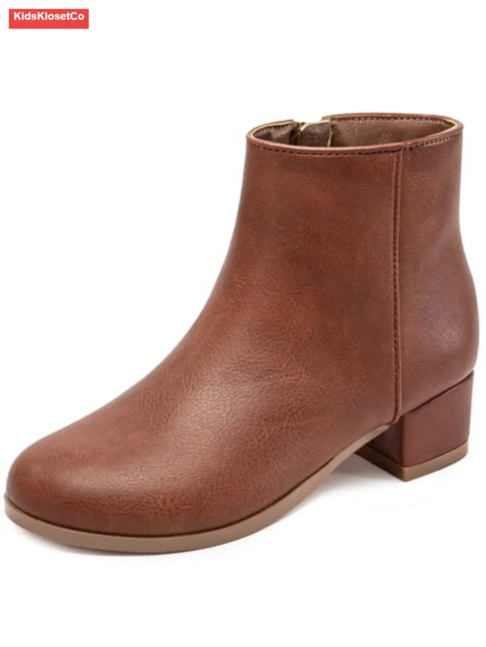 Girls Ankle Booties Low Chunky Heel Side Zipper Faux Leather Dress Boots